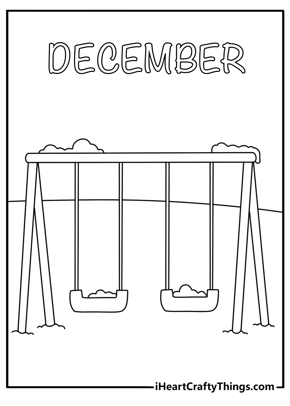snowy playground with empty swings fills this winter month coloring sheet