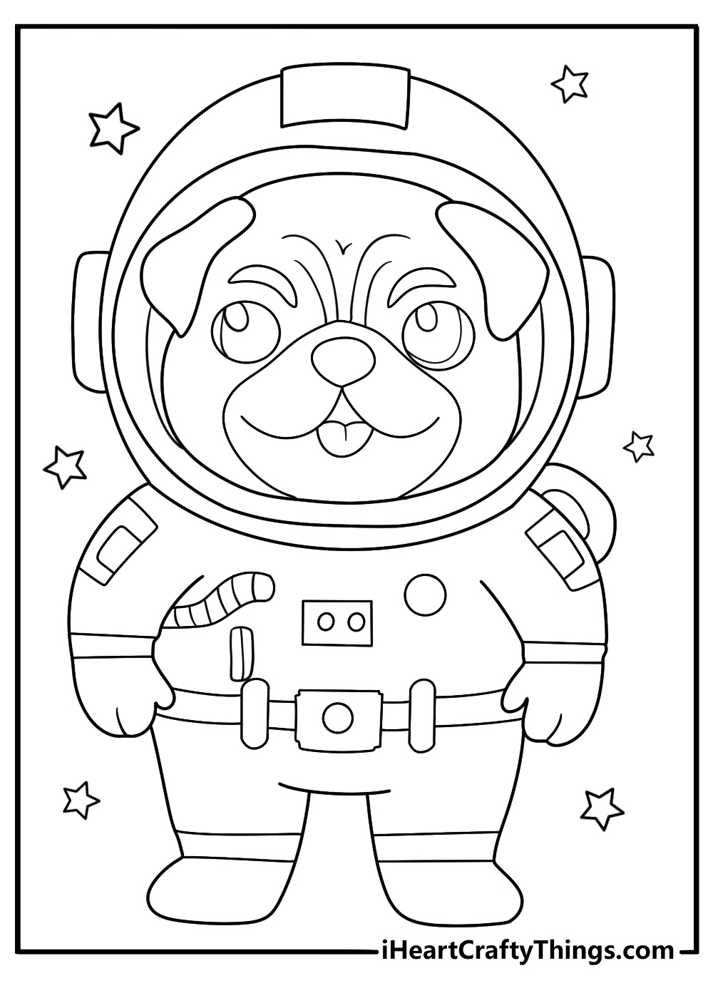 space pug coloring page pug in astronaut suit with stars around fun for kids printable