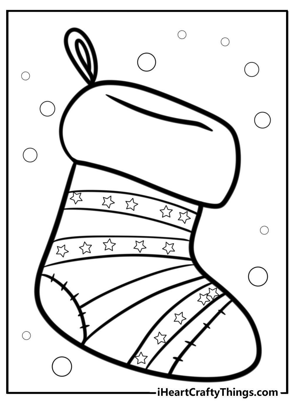 Striped christmas stocking with stars fun coloring sheet