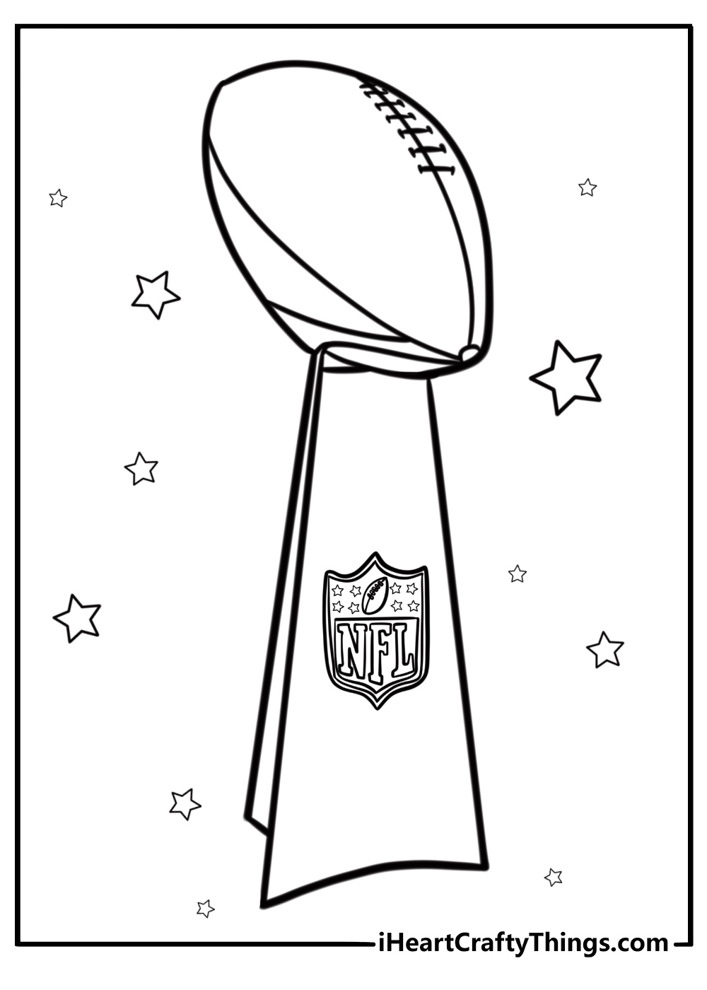 Super bowl trophy with football fun printable coloring sheet