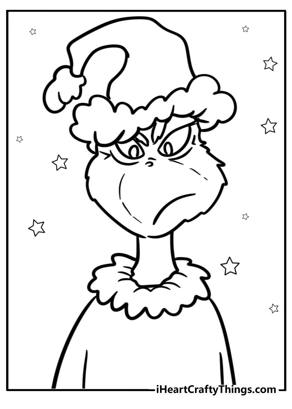 The Grinch frowning as he hears Christmas cheers free pdf page