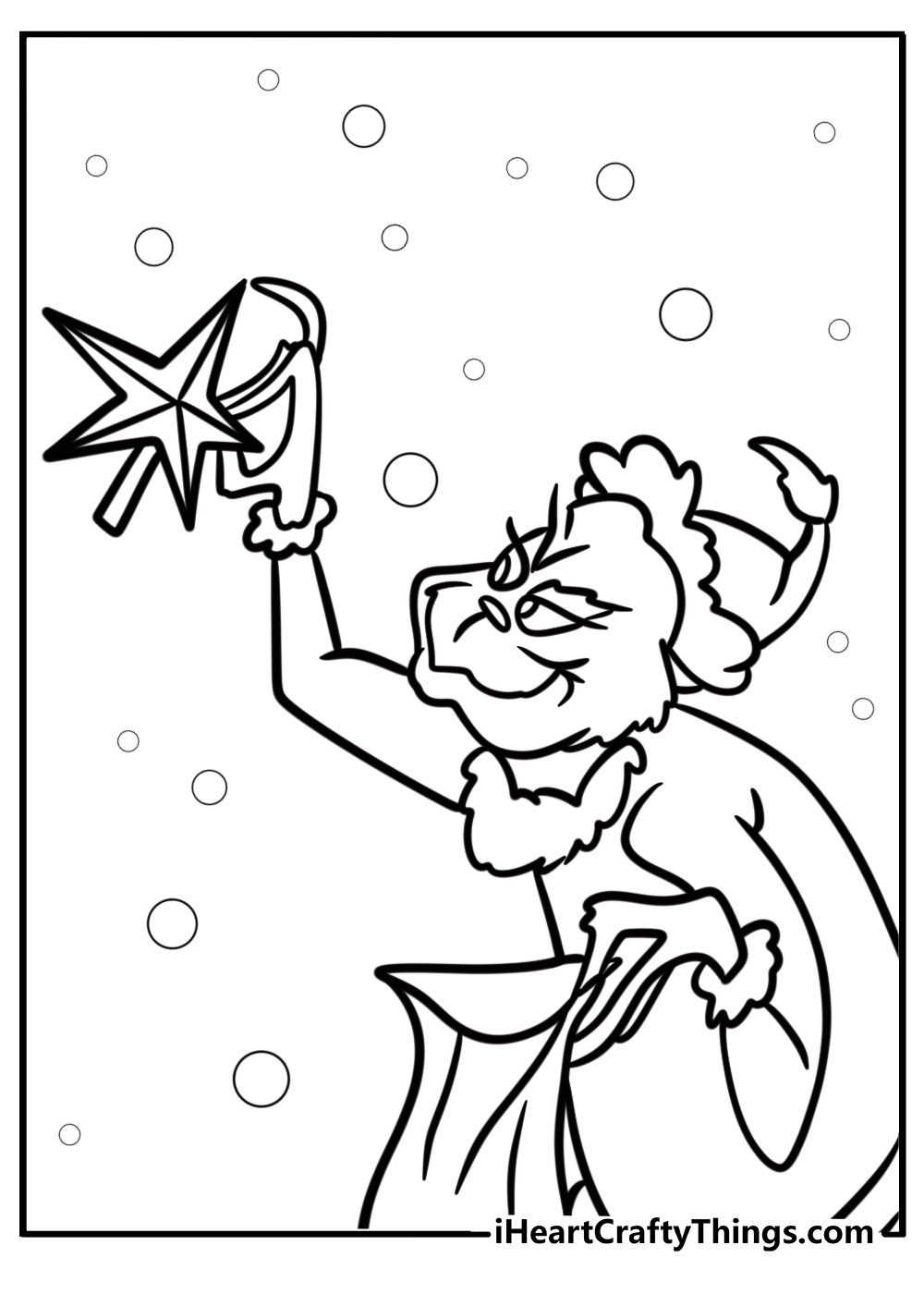 The Grinch holding a stolen star is ready for coloring