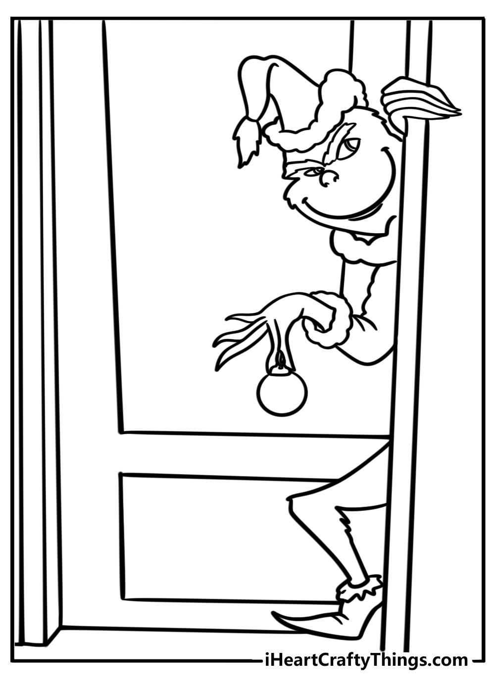 The Grinch sneaking into a house coloring page for kids