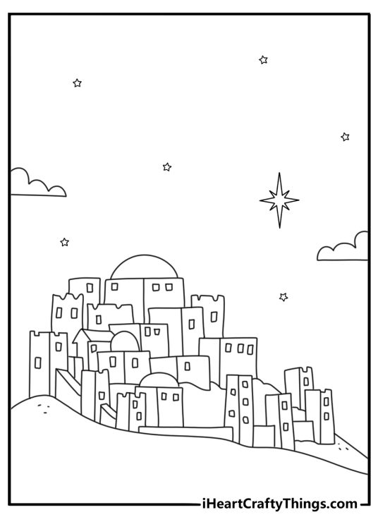 the town of bethlehem fills this detailed christmas nativity printable