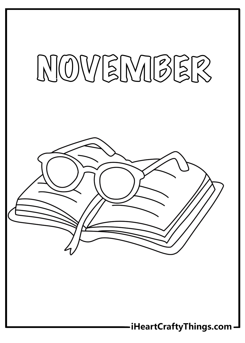 the word november appearsabove a pair of reading glasses and an open book