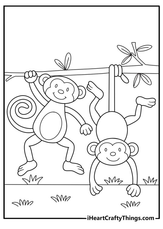 two monkeys playing together cartoon coloring page