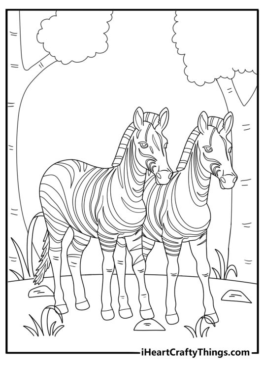 two zebras walking together in the wild printable coloring sheet