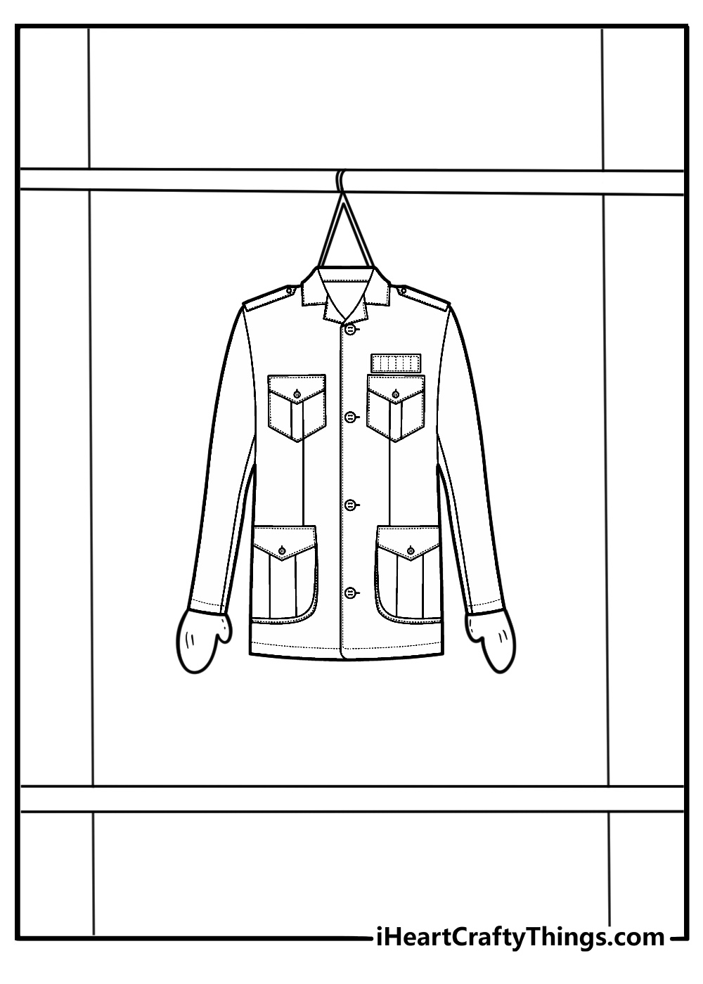 vintage trench coat and gloves on hanger fashion coloring page printable