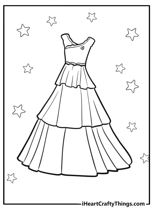 Picture featuring dress with short sleeves and tiered tulle tail surrounded by stars