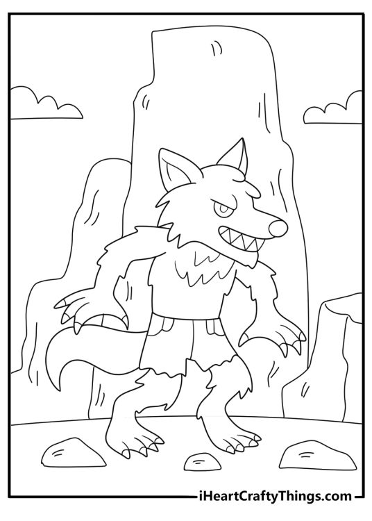werewolf guarding ancient ruins detailed fantasy coloring page