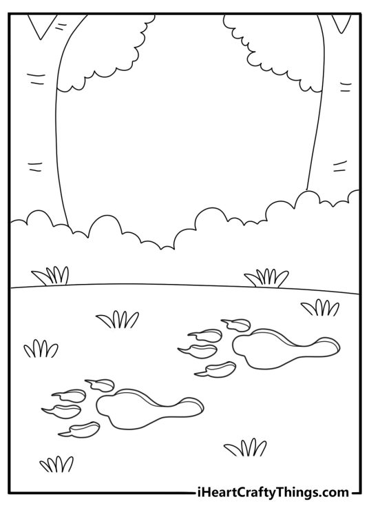 werewolf paw prints trail in the woods easy coloring sheet