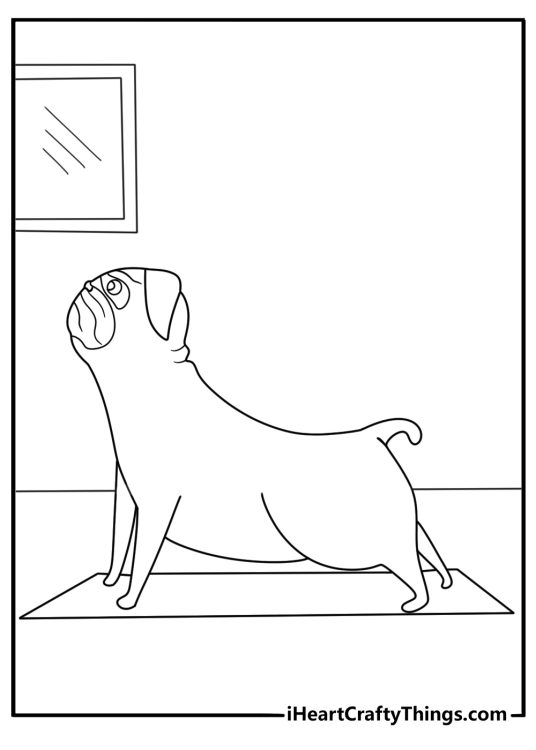 yoga pug coloring page pug in simple stretch pose with mat under feet printable sheet