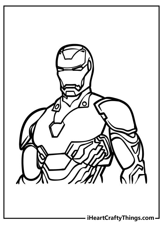 Coloring poster for kids featuring close-up of Iron Man in his modern armor set