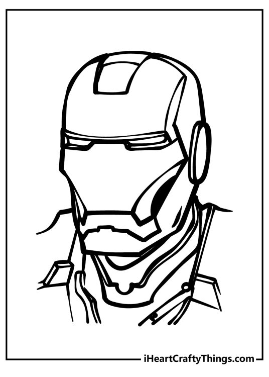 Free printable Iron Man coloring sheet featuring a close-up of superhero