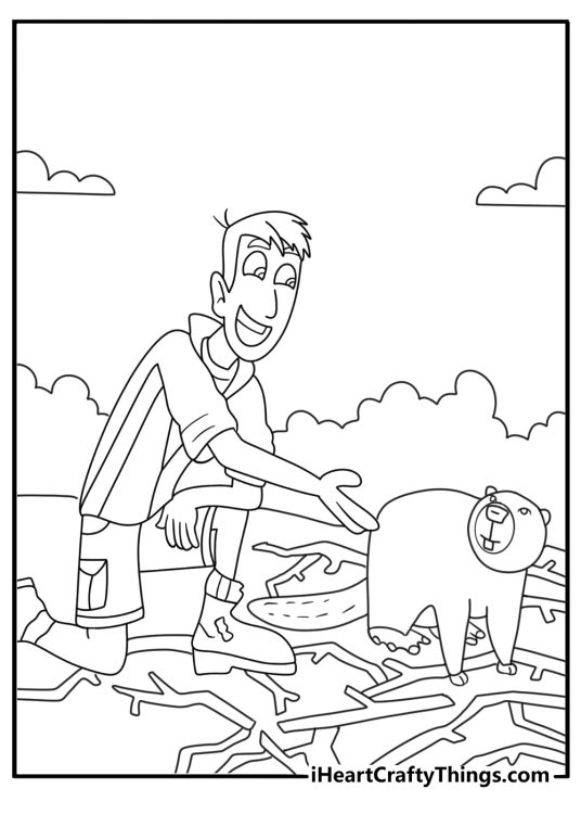 A beaver builds a dam beside Martin in this fun Wild Kratts printable