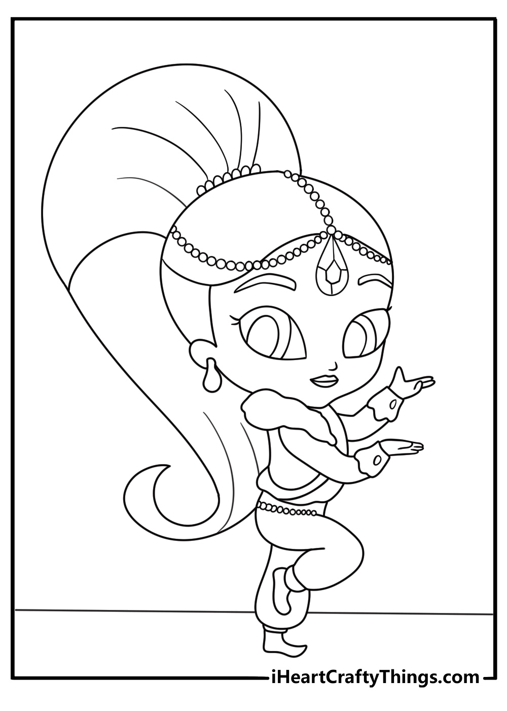 A genie bracelet glows on Shimmer in this easy printable page