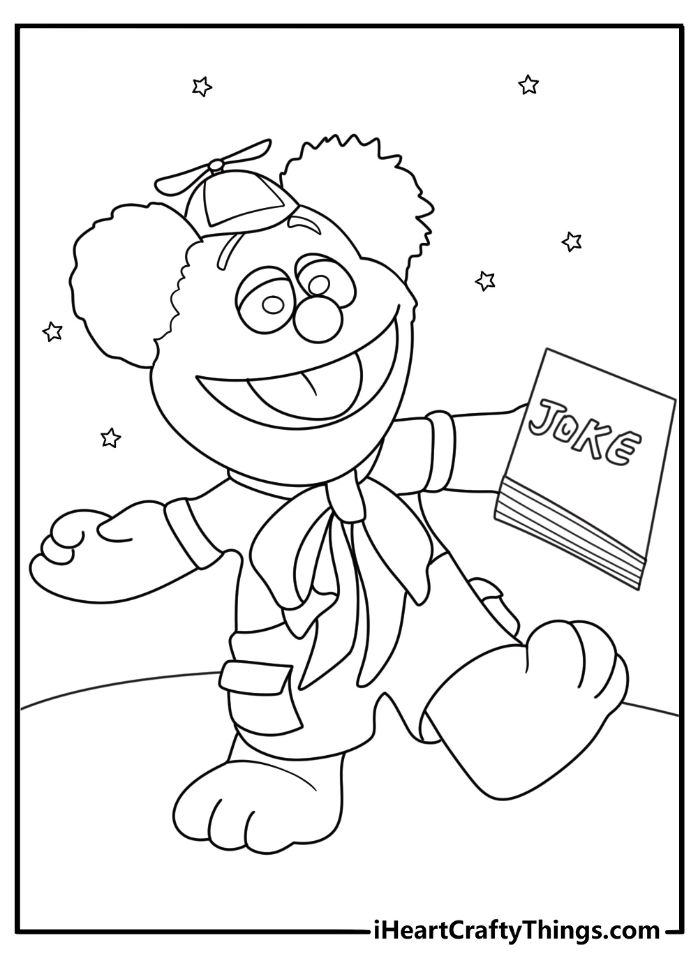 A simple Muppet Babies coloring sheet shows Fozzie with a joke book