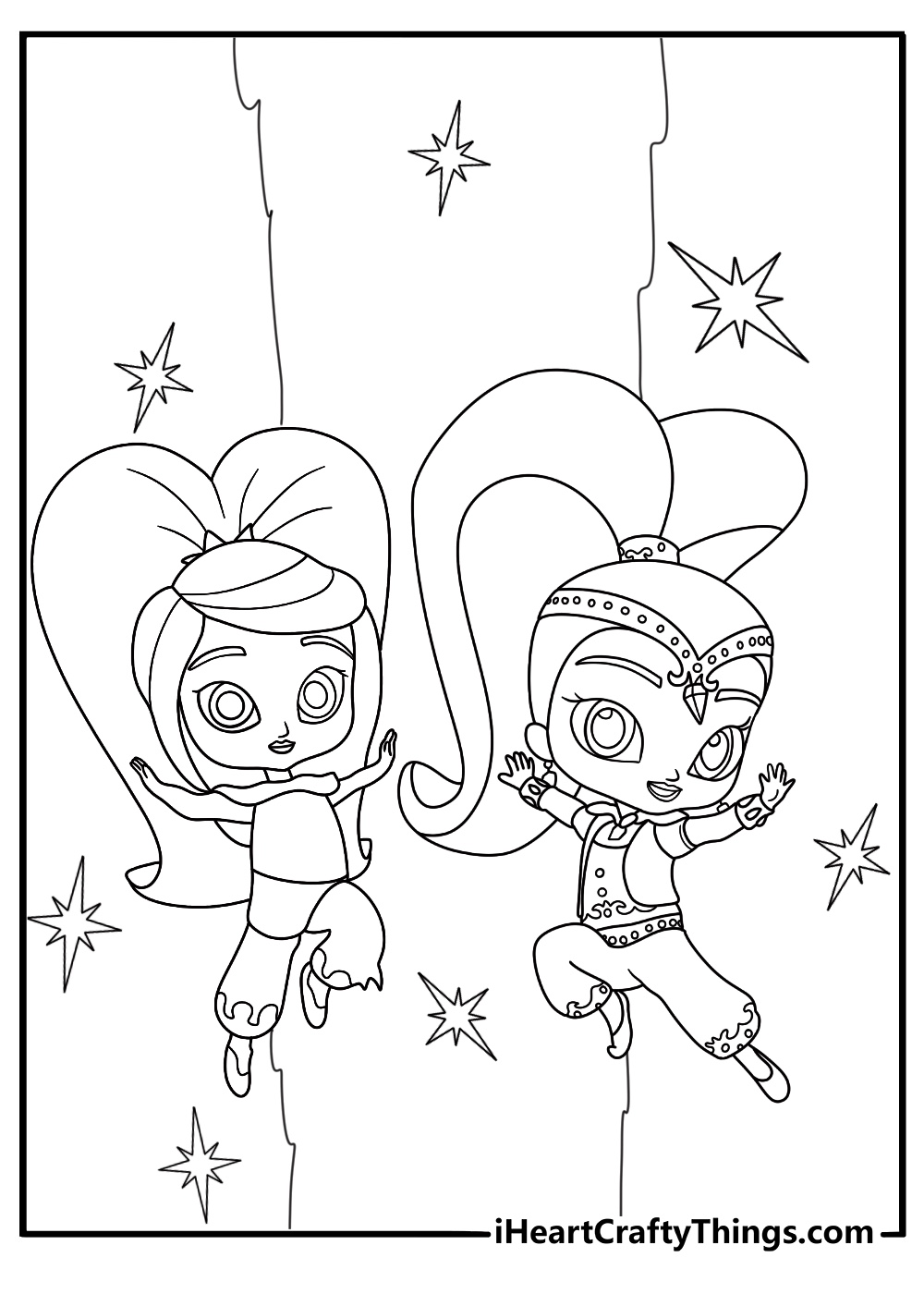 A sparkling waterfall surrounds Leah and Shine in this free printable