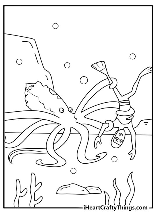 An octopus wraps its arms around Martin in this ocean coloring sheet
