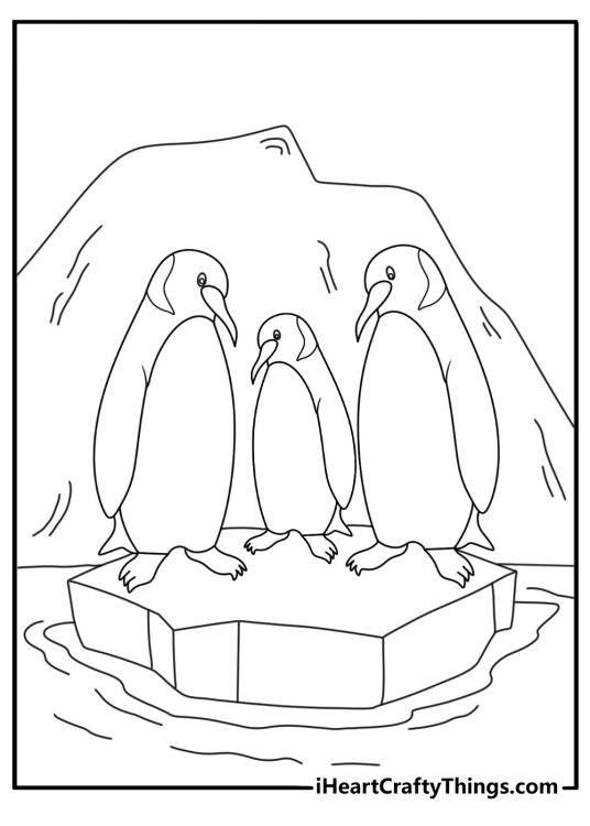 Arctic penguins on ice floe simple coloring page for kids