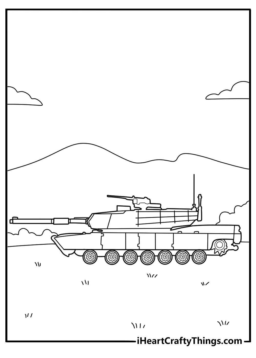 Army tank side view coloring page printable
