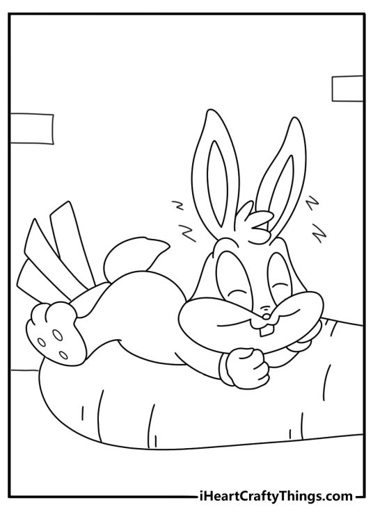 Baby Bugs Bunny sleeping in carrot bed cute baby looney tunes coloring sheet