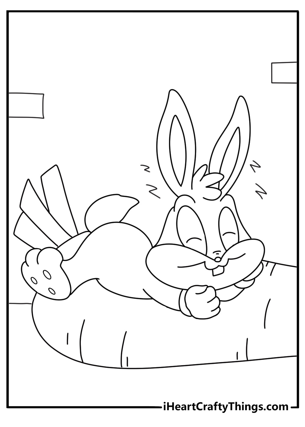 Baby Bugs Bunny sleeping in carrot bed cute baby looney tunes coloring sheet