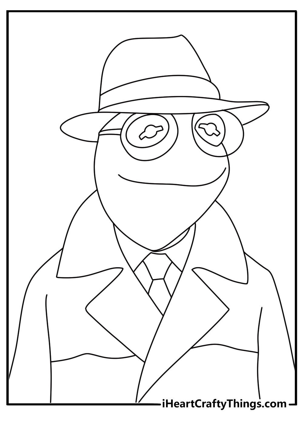 Baby Kermit wears a detective hat in this easy coloring sheet