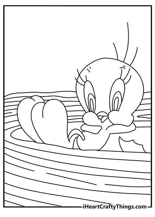 Baby Tweety in nest with eggshell pieces cute baby looney tunes coloring page