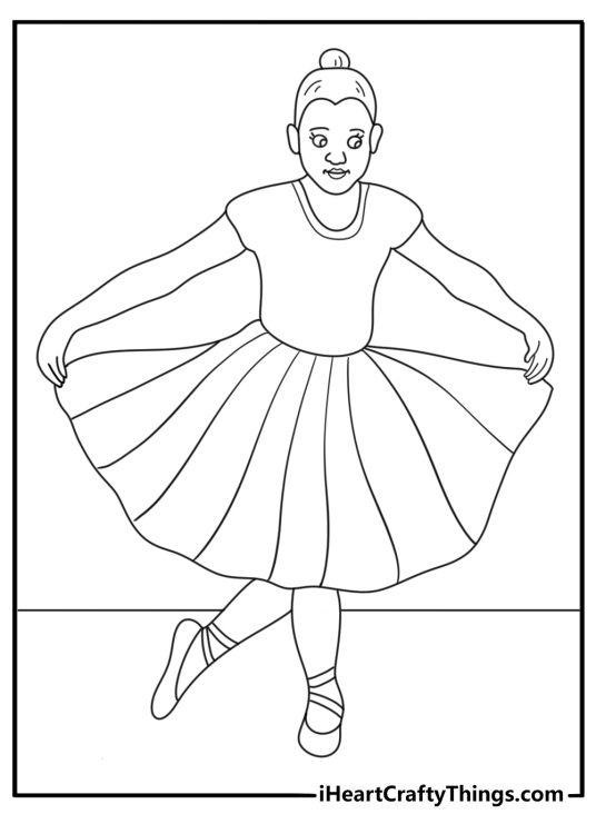 Ballerina coloring page with a young dancer bowing after a recital