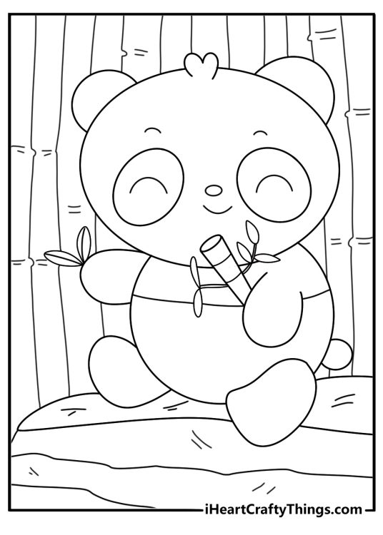Bamboo grove with panda cute kawaii coloring sheet printable