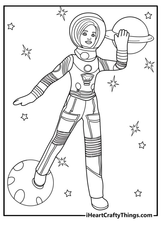 Barbie astronaut floating in space detailed coloring page download