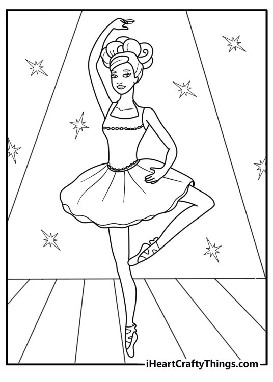 Barbie ballerina on stage coloring page printable pdf
