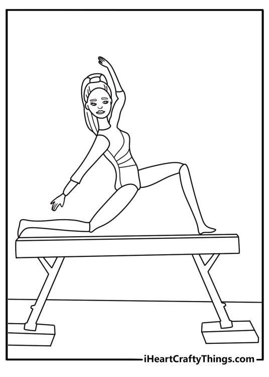 Barbie gymnast doing cartwheel simple coloring sheet pdf
