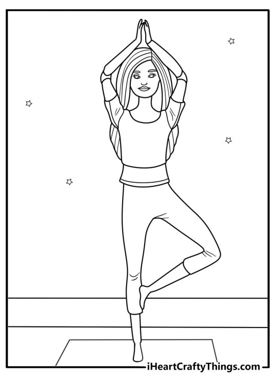 Barbie yoga tree pose simple coloring page for adults pdf