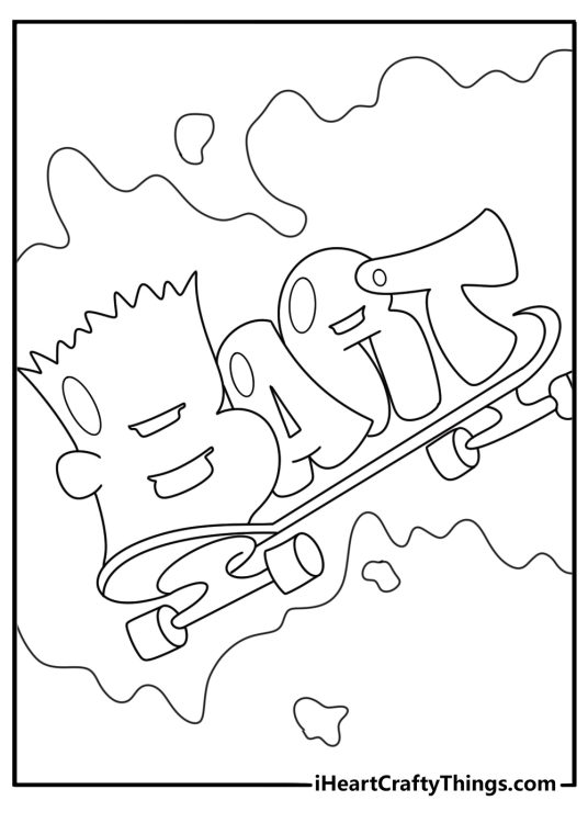 Bart Simpson graffiti style name art printable coloring page