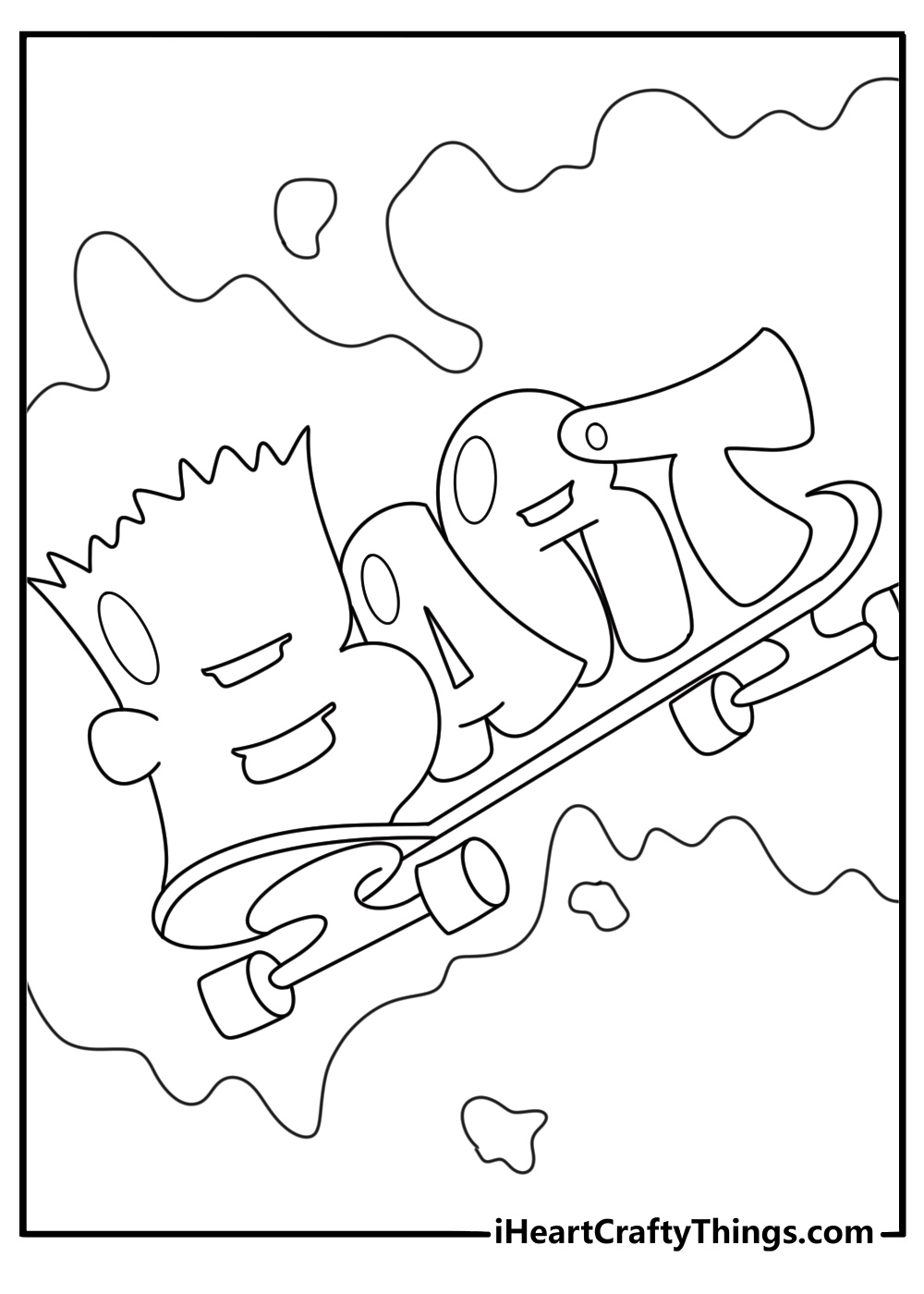 Bart Simpson graffiti style name art printable coloring page