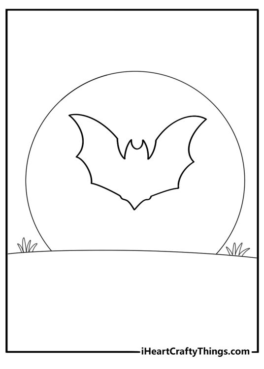 Bat silhouette coloring page against sunset sky easy pdf