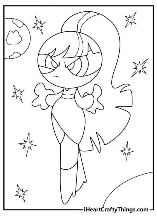 Bliss Blisstina Powerpuff Girl coloring page using energy powers in space