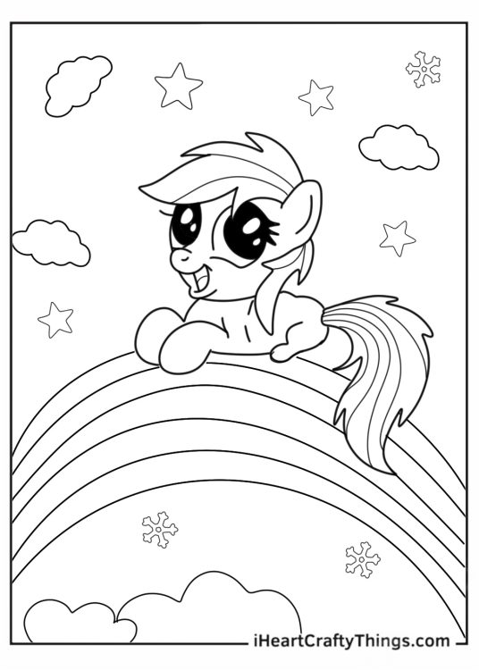 Cartoon My Little Pony Sitting On Rainbow