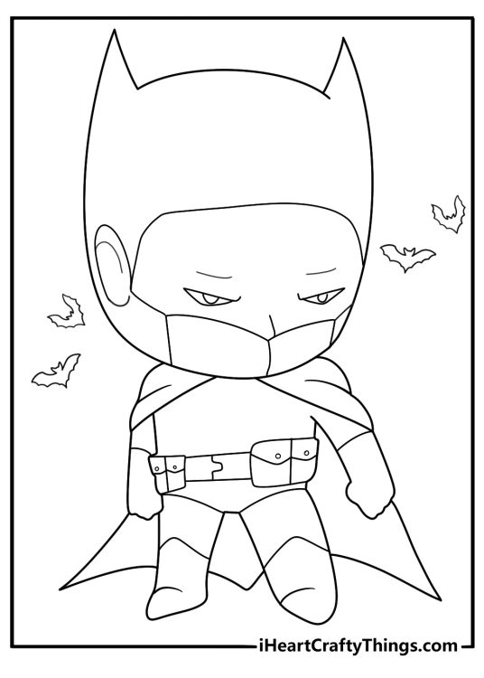 Cartoon bat superhero coloring sheet with mask and cape for kids