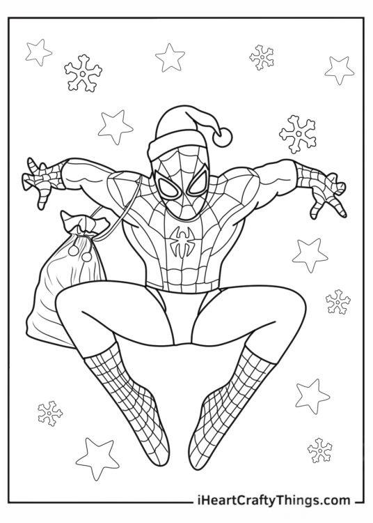 Christmas Spider-Man With Santa Sack To Color
