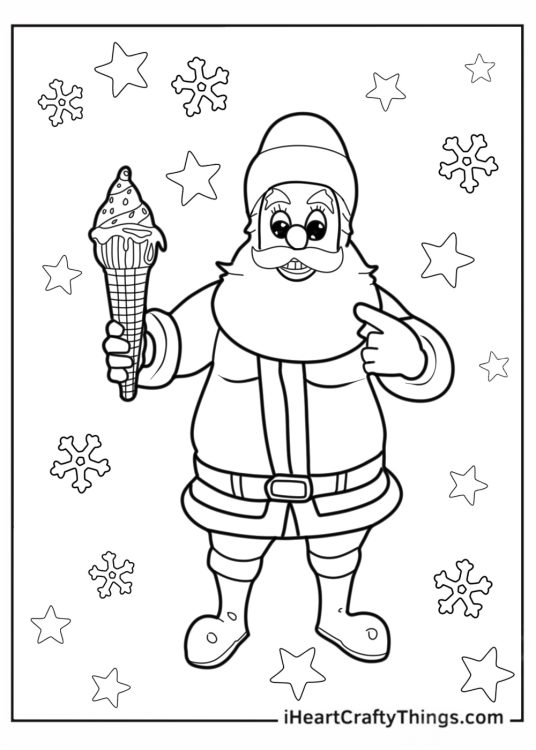 Christmas Themed Ice Cream With Santa To Color