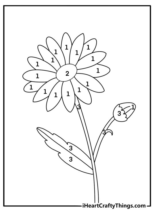 Color by number daisy printable coloring page pdf