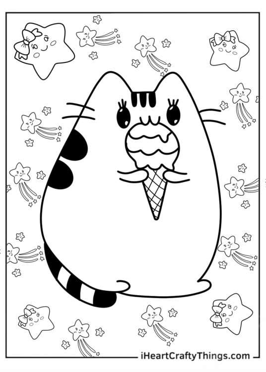 Coloring Sheet Of Pusheen Cat Eating Ice Cream