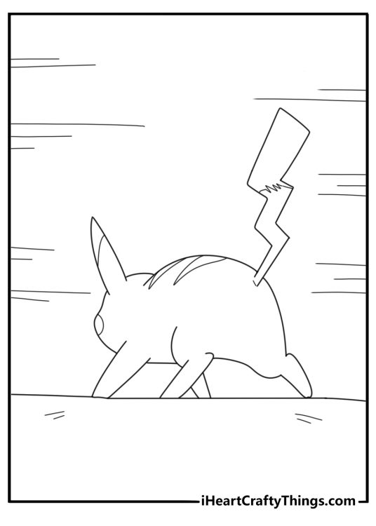 Coloring picture featuring Pokemon Pikachu looking like cat as he rolling onto his back on the ground