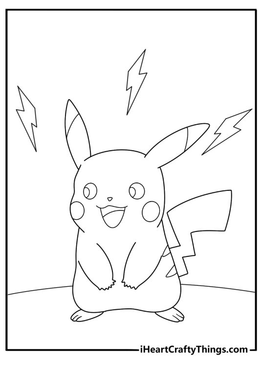 Coloring picture for pre schoolers of a cute electric Pokemon Pikachu drawn in a simple style