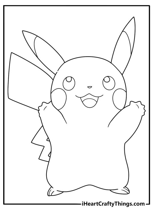 Coloring picture of a Pikachu holding his paws up looking as if he wants to be picked up