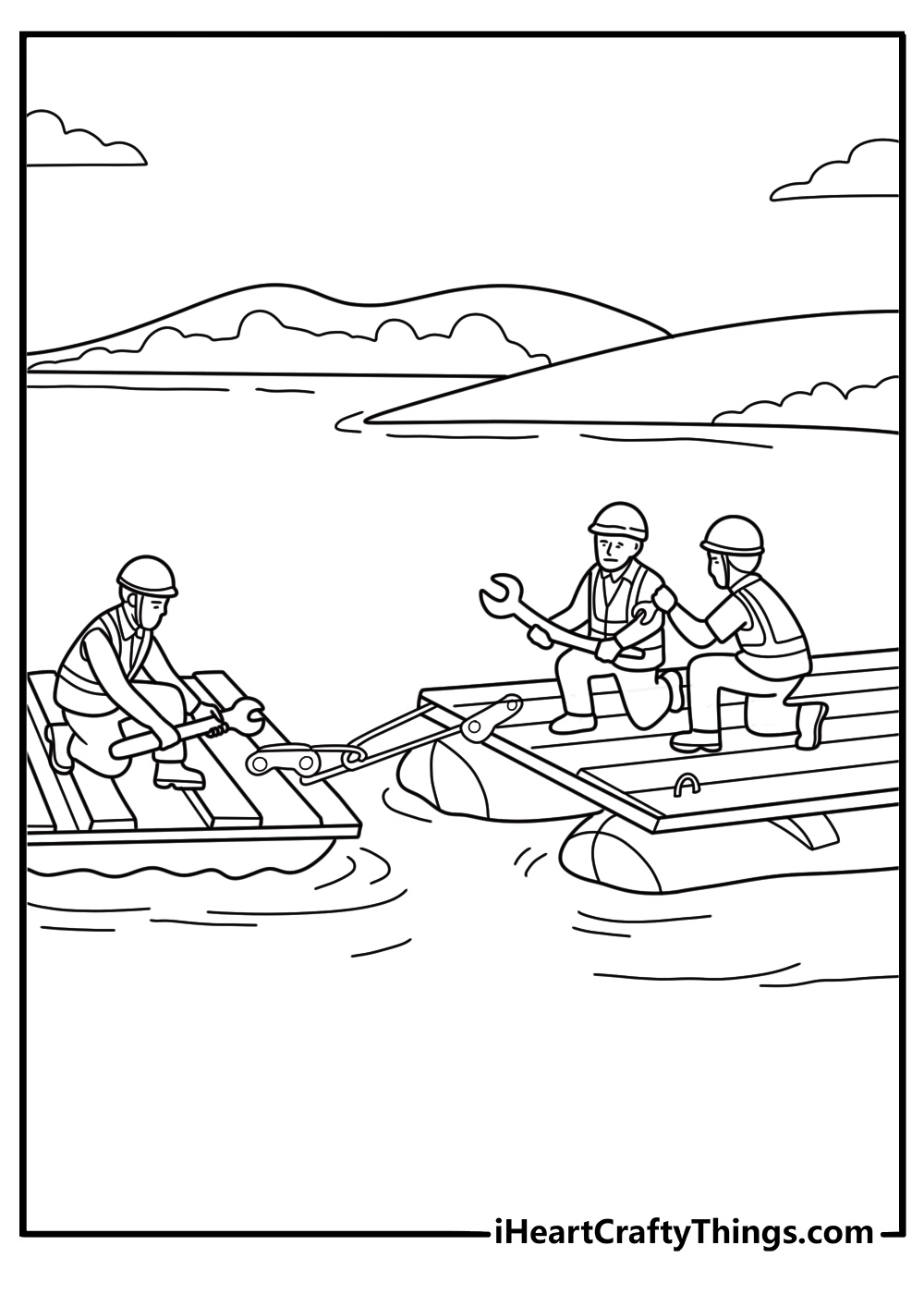 Combat engineer building a footbridge coloring sheet easy