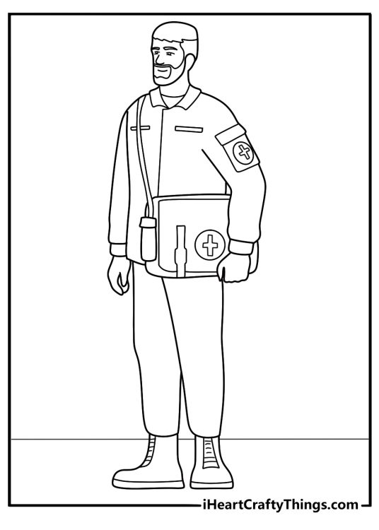 Combat medic with medical cross armband coloring sheet